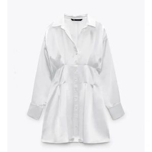 NEW - Zara - White Satin Effect Shirt Dress, size XS